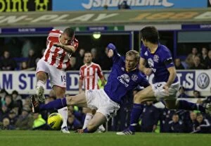 Images Dated 4th December 2011: Decisive Moment at Goodison Park: Everton vs Stoke City, December 4, 2011