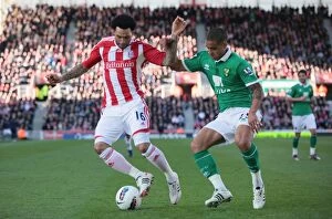 Images Dated 3rd March 2012: March 3, 2012: Intense Clash Between Stoke City and Norwich City at Bet365 Stadium